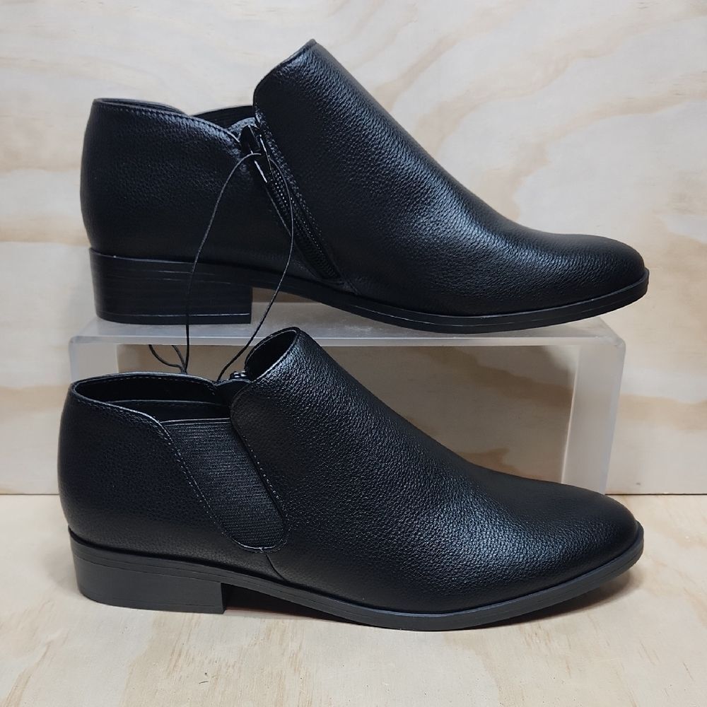 Kensie Sammy Black Ankle Booties Faux Leather Shoes Women 9 Zipper